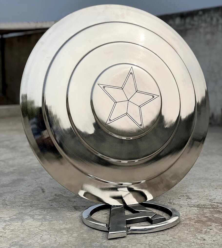 Turansoy Craft Metallic Plastic Captain America Shield with Stand 35 cm Diameter (Giga Size