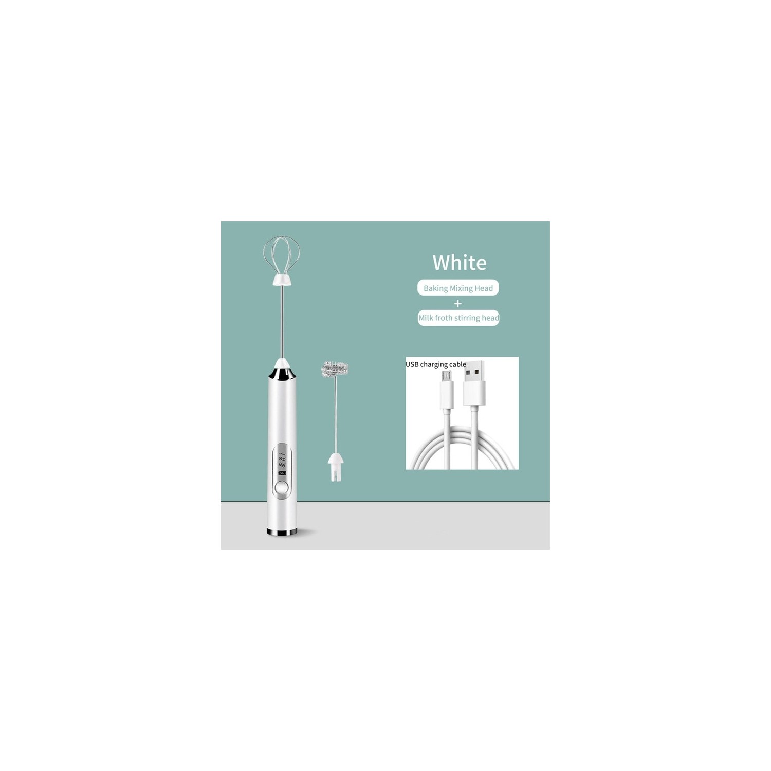 White Set Wireless Milk Frothers Electric Foam Maker Egg Beater Hand