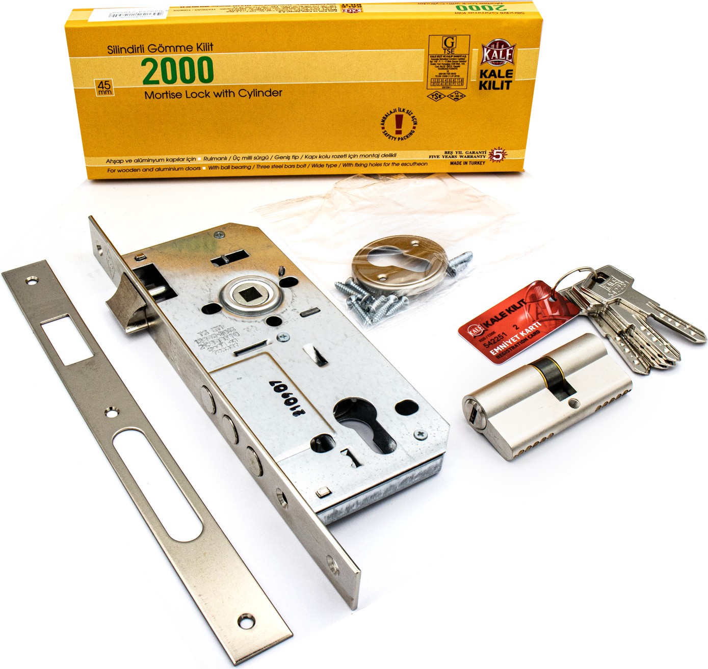 Kale Kilit Kale 2000 Steel Door Lock with Cylinder Barrel and 3 Shafts