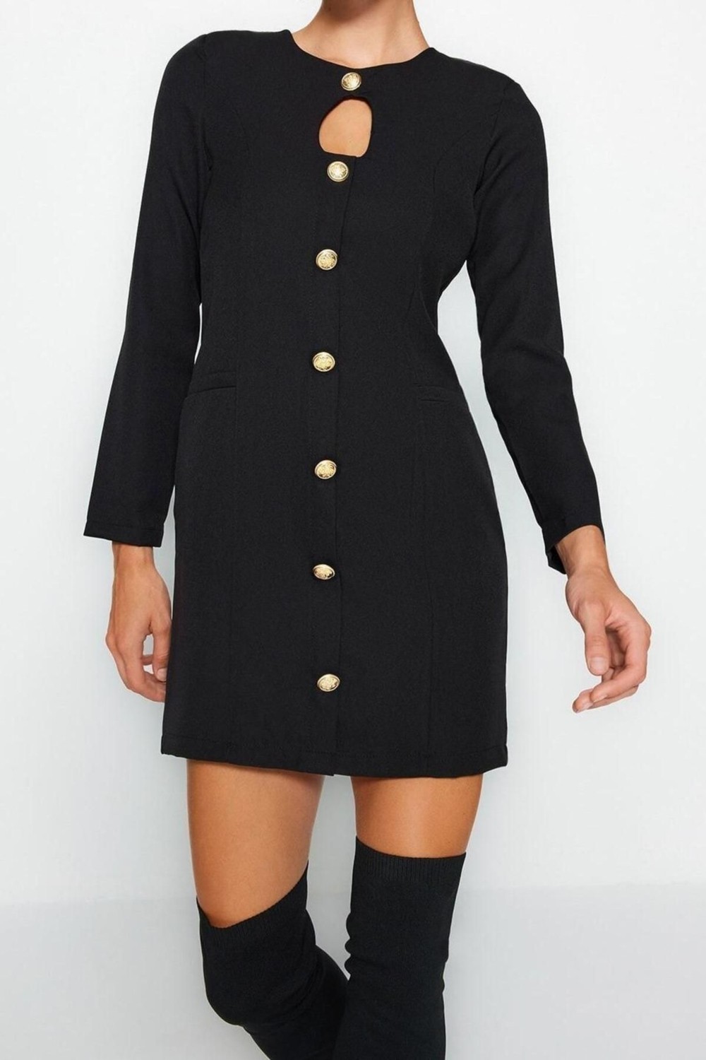 Frm New Regular Day Night Finike Woven Crew Neck Long Sleeve ALine