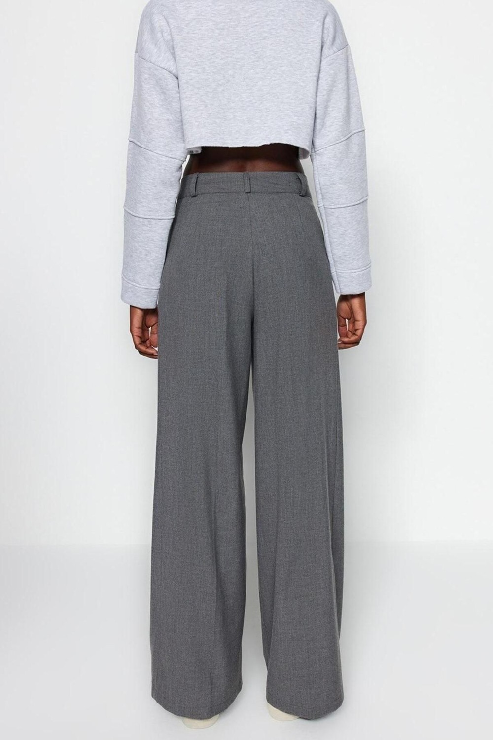 FRM Women's New Fashion Wide Leg Long Length Woven Anthracite Palazzo