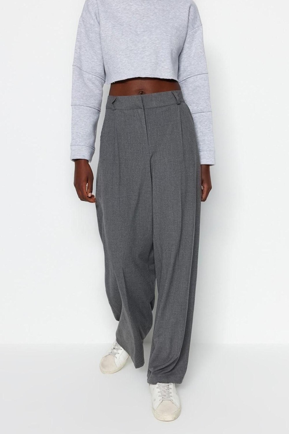 FRM Women's New Fashion Wide Leg Long Length Woven Anthracite Palazzo