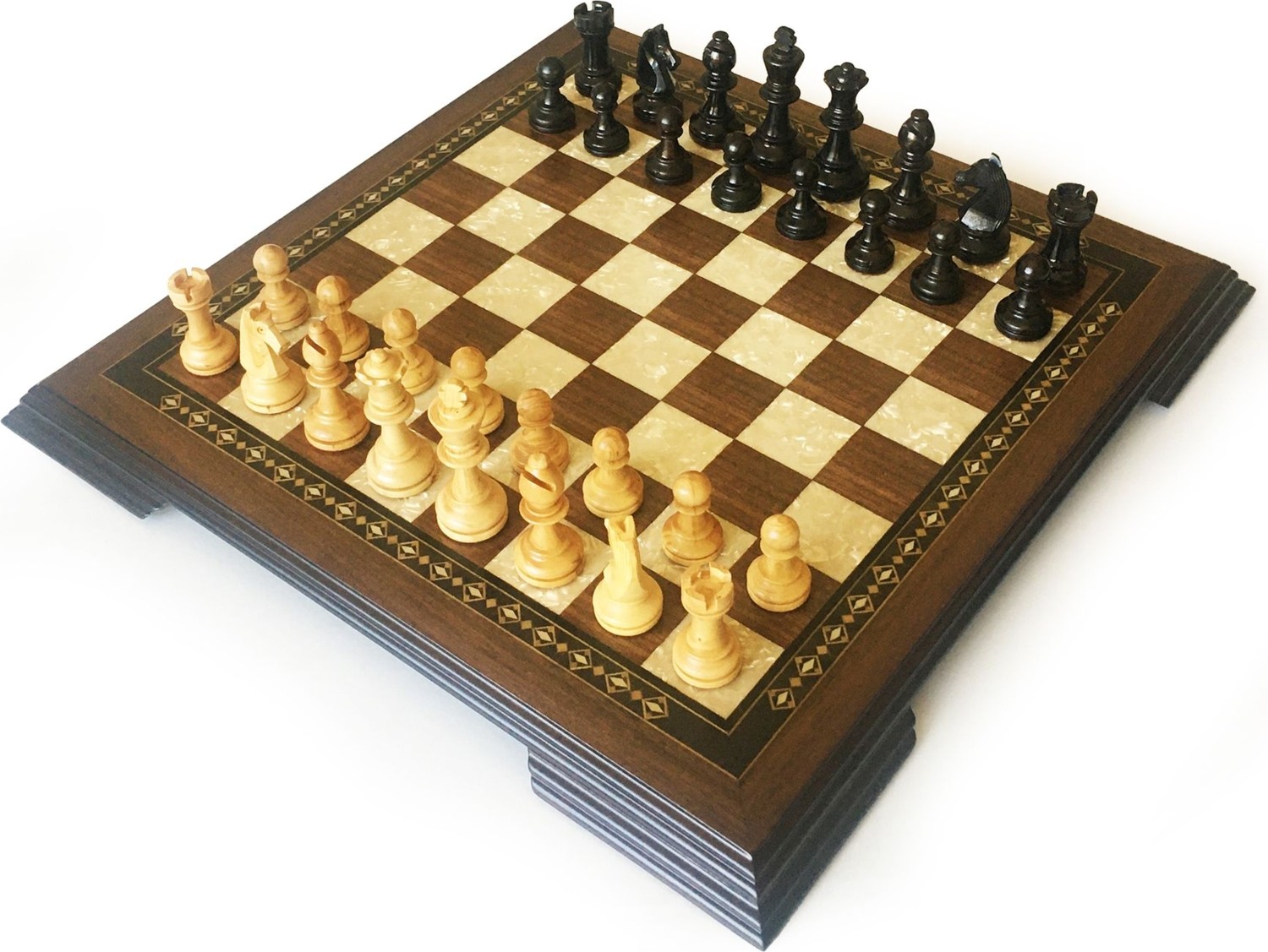 Helena Wood Art Solid Walnut Mother of Pearl Chess Set 42 cm