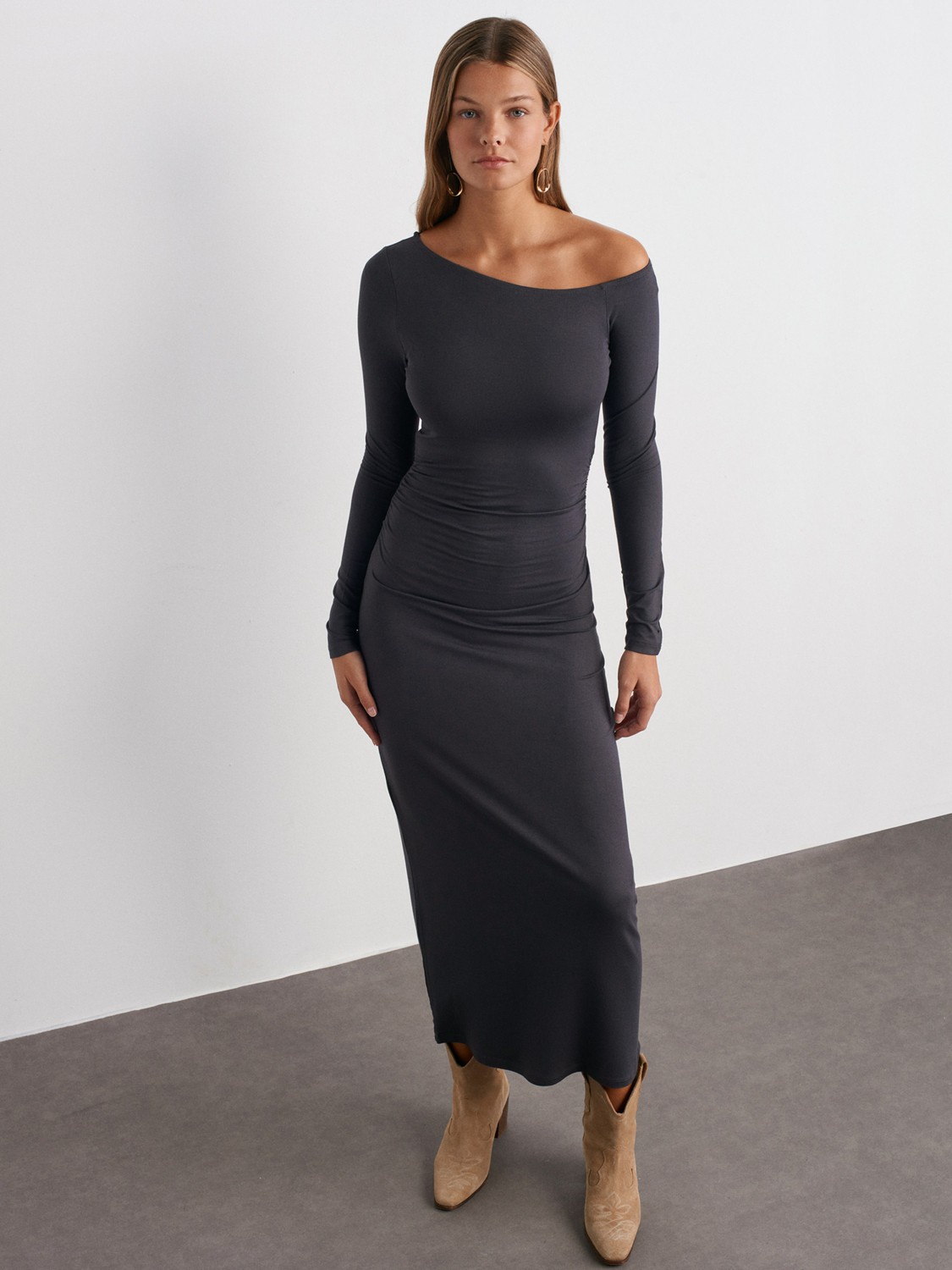 91140 Long Sleeve Midi Length DressBlack Hepsiburada Global