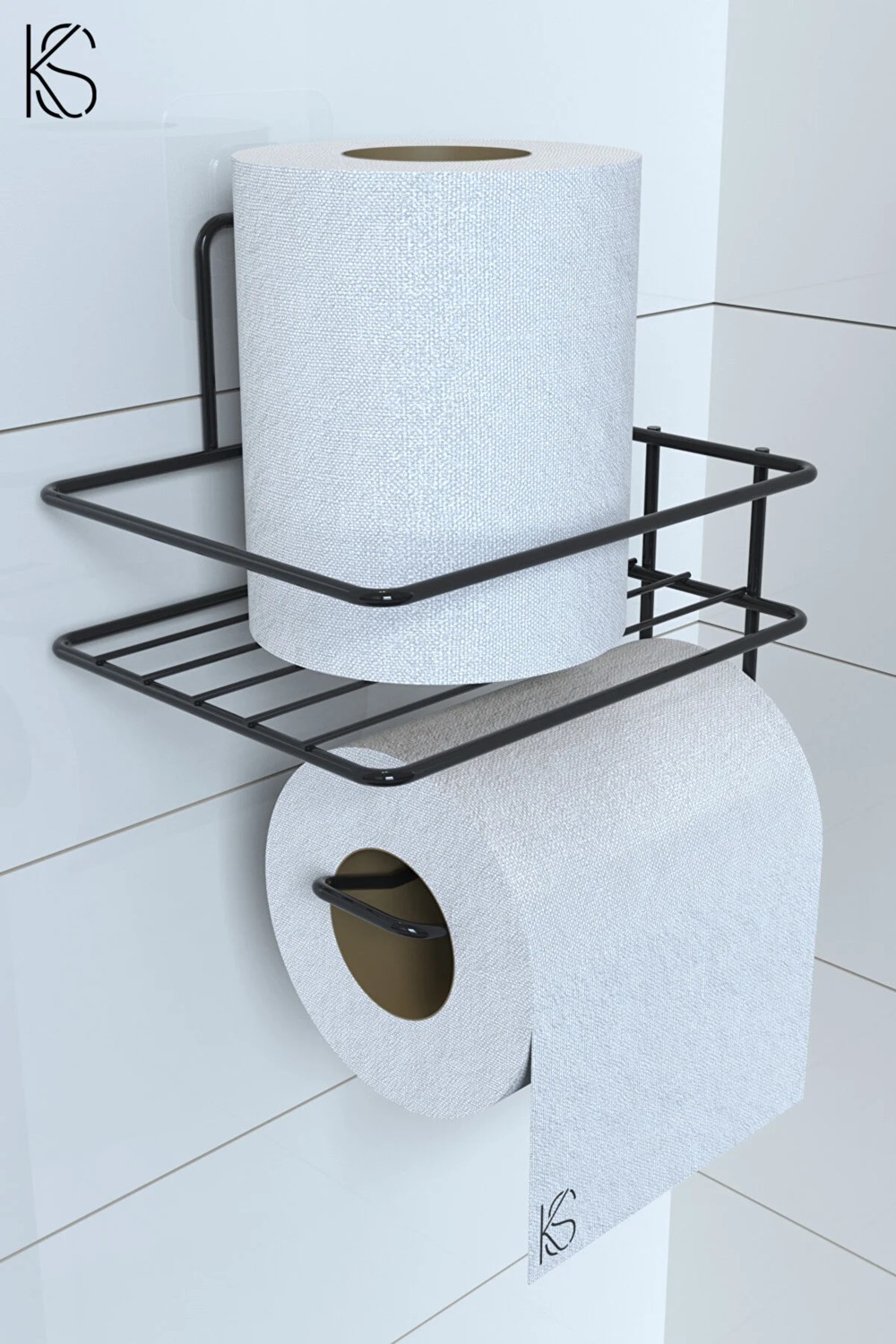 Karteya Adhesive Toilet Roll Holder Holder Hanger Black Metal Toilet
