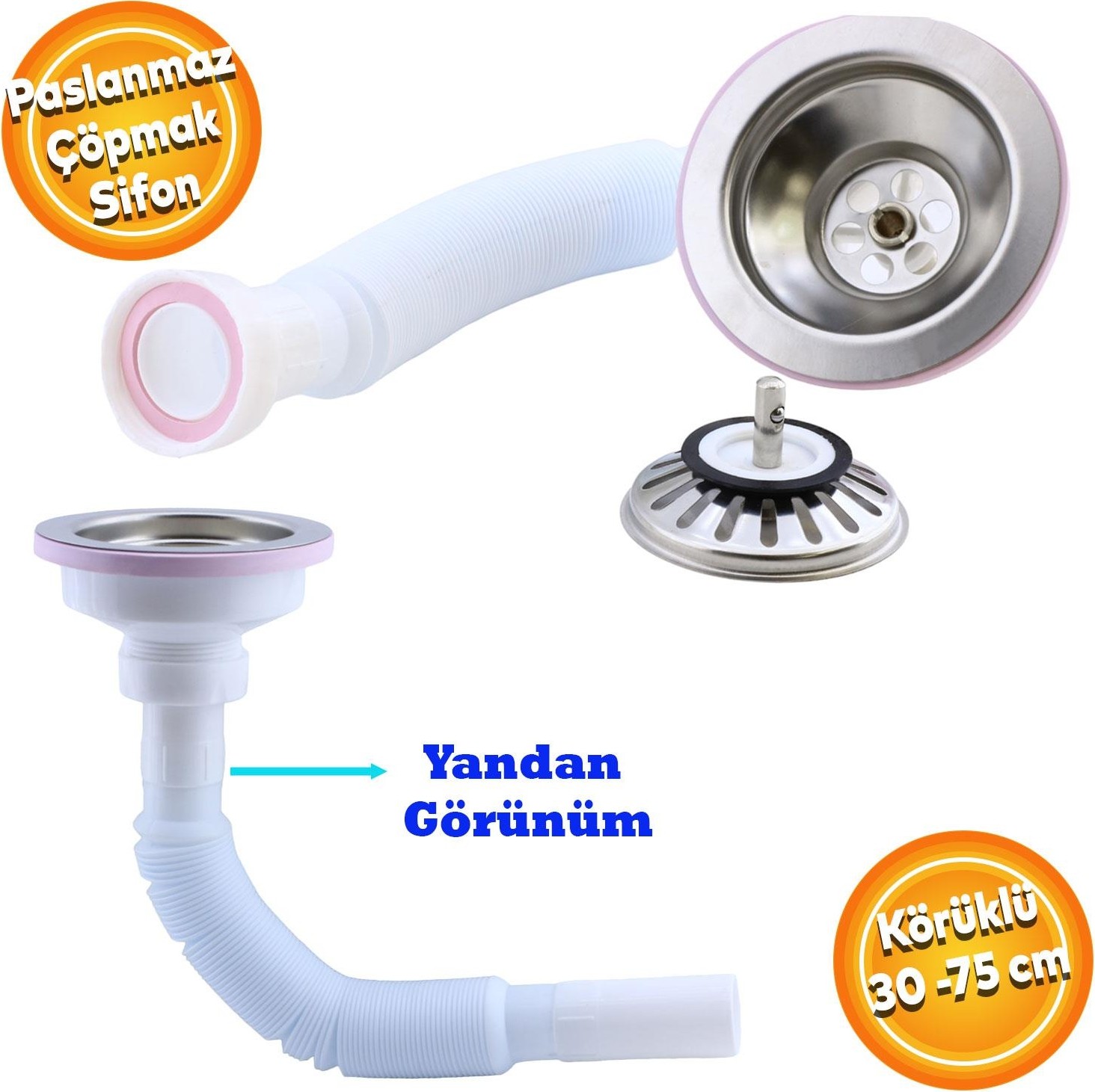 Badem10 Luxury Çöpmak Bellows Sink Sink Siphon Drain Pipe Accordion