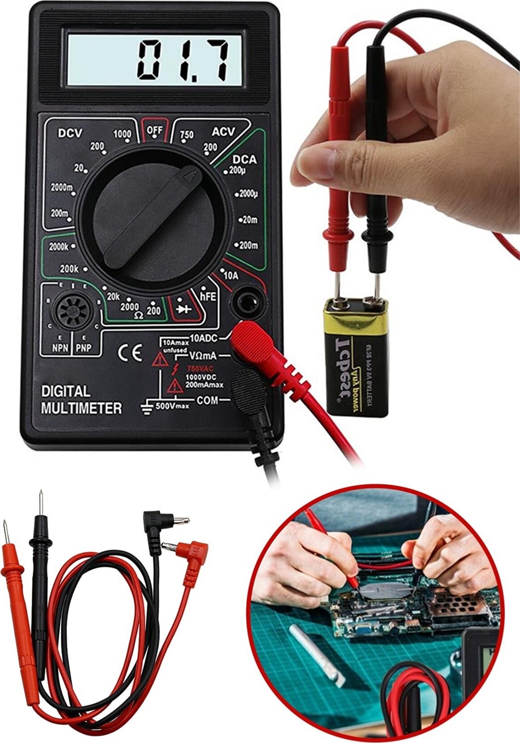 Digital Avometer Multimeter Measuring Instrument Current Volt Ampere ...