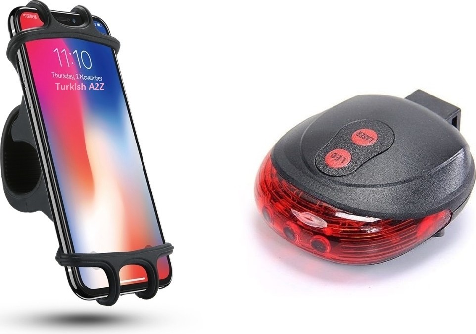 Turkish A2Z 360° Bisiklet Scooter Telefon Tutucu ve 4 Modlu Lazer Arka