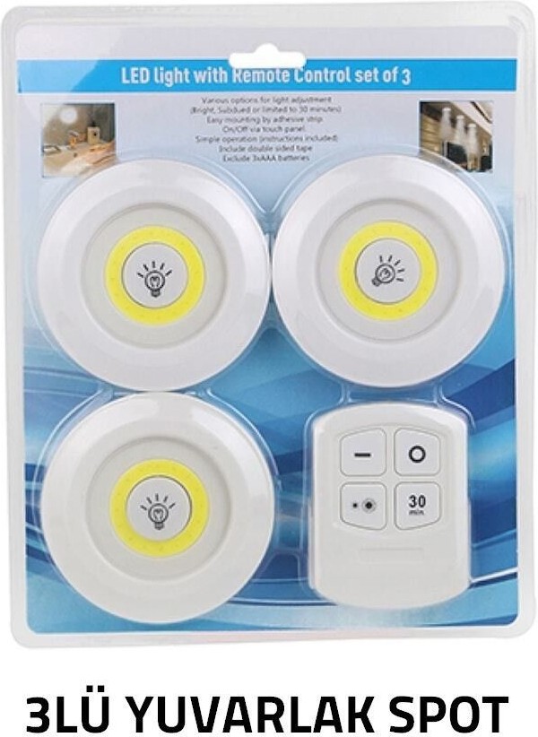 Led Remote Battery LED Remote Control Battery Powered Spot LED Wireless White Set of 3 ...