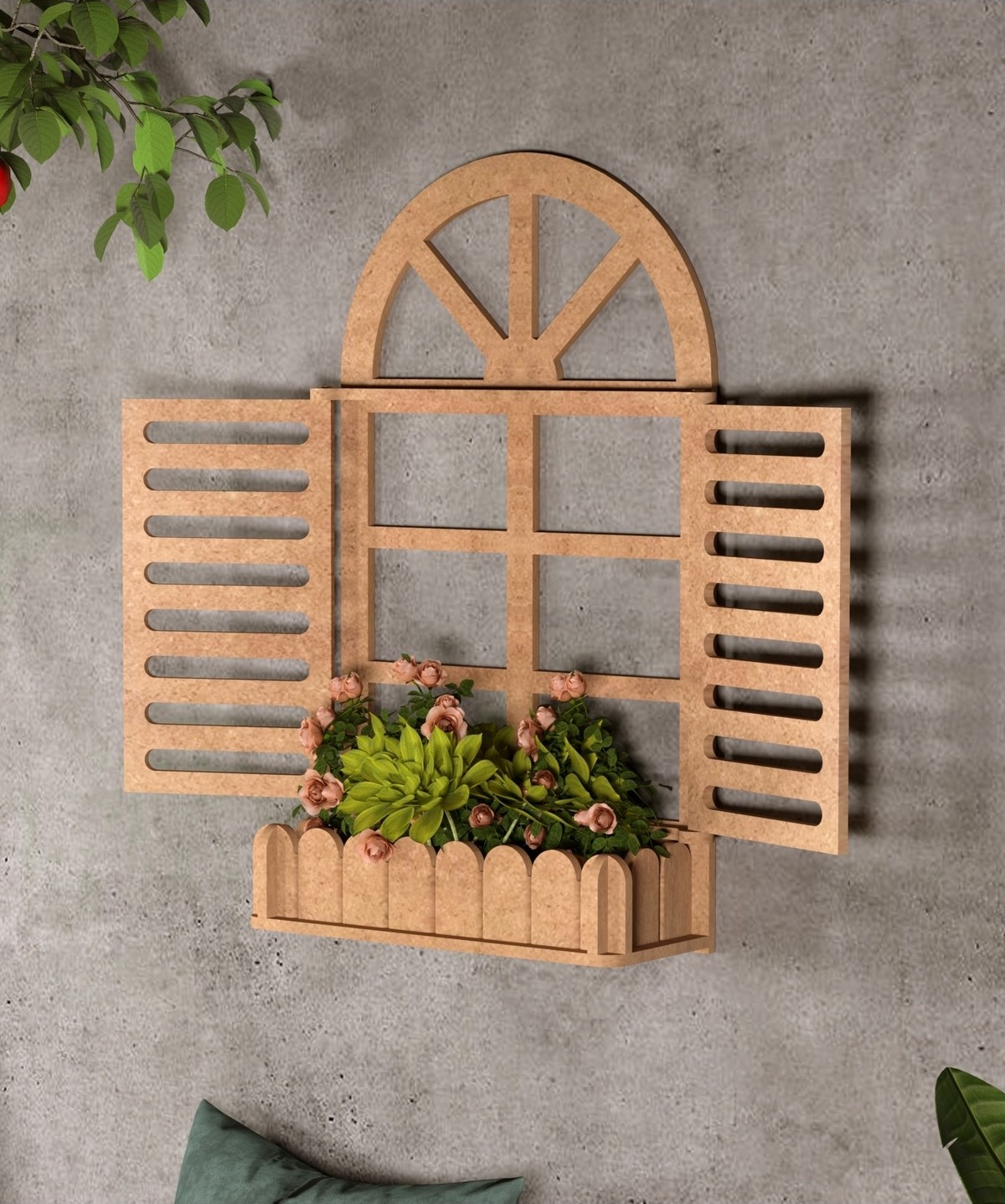 Brown Decorative Shutter Wall Shelf MDF 78 Cm 12 Cm Retro Without