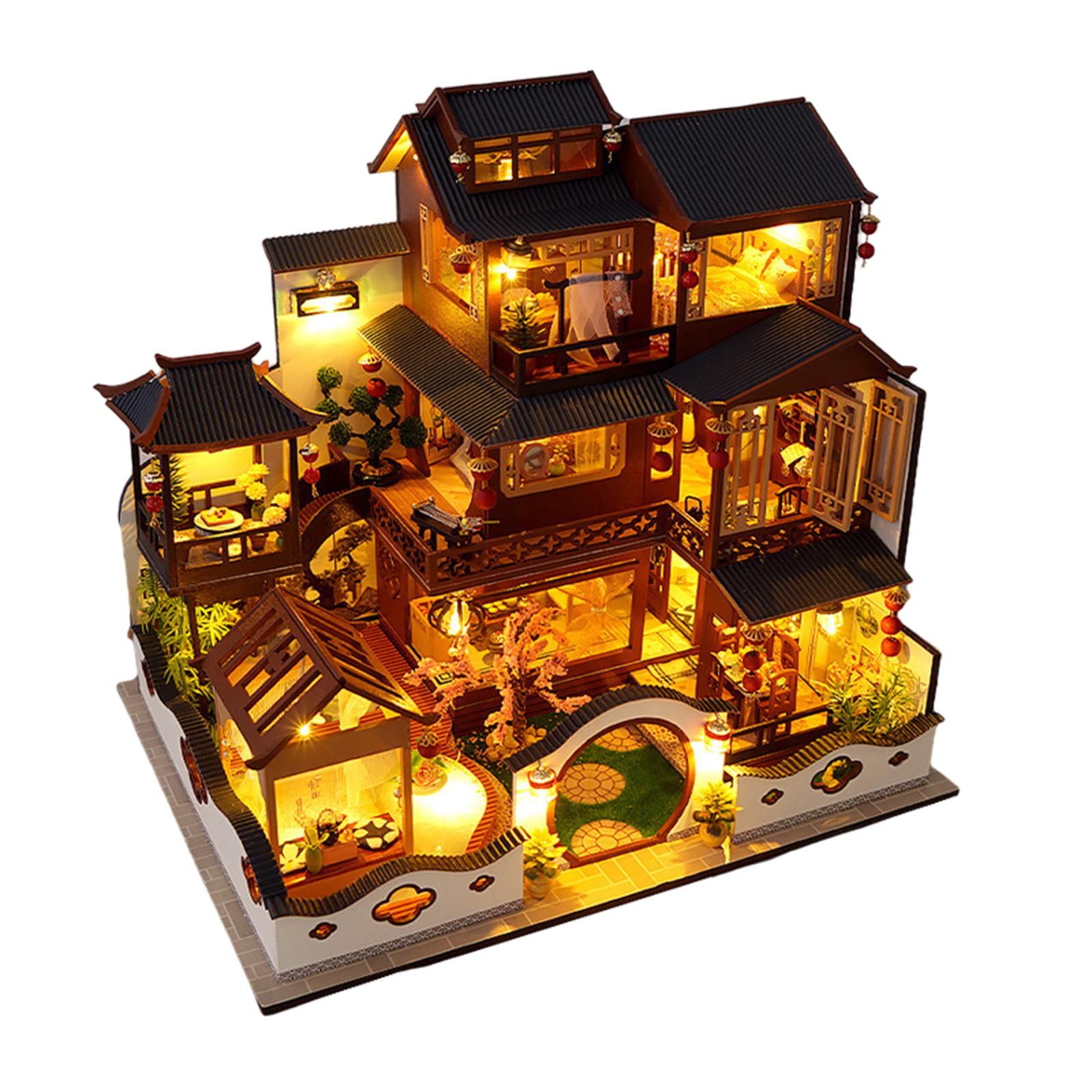 Aileler için LED Işık Modeli ile Romantik Mobilya ile DIY Dollhouse Kit