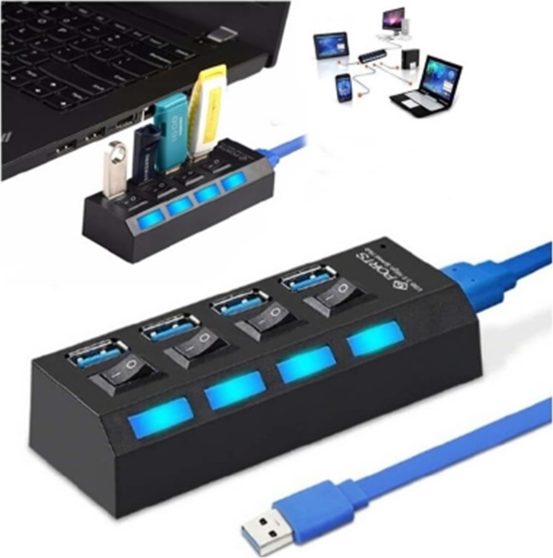 USB 3.0 4 Port USB Hub with Switch - Hepsiburada Global