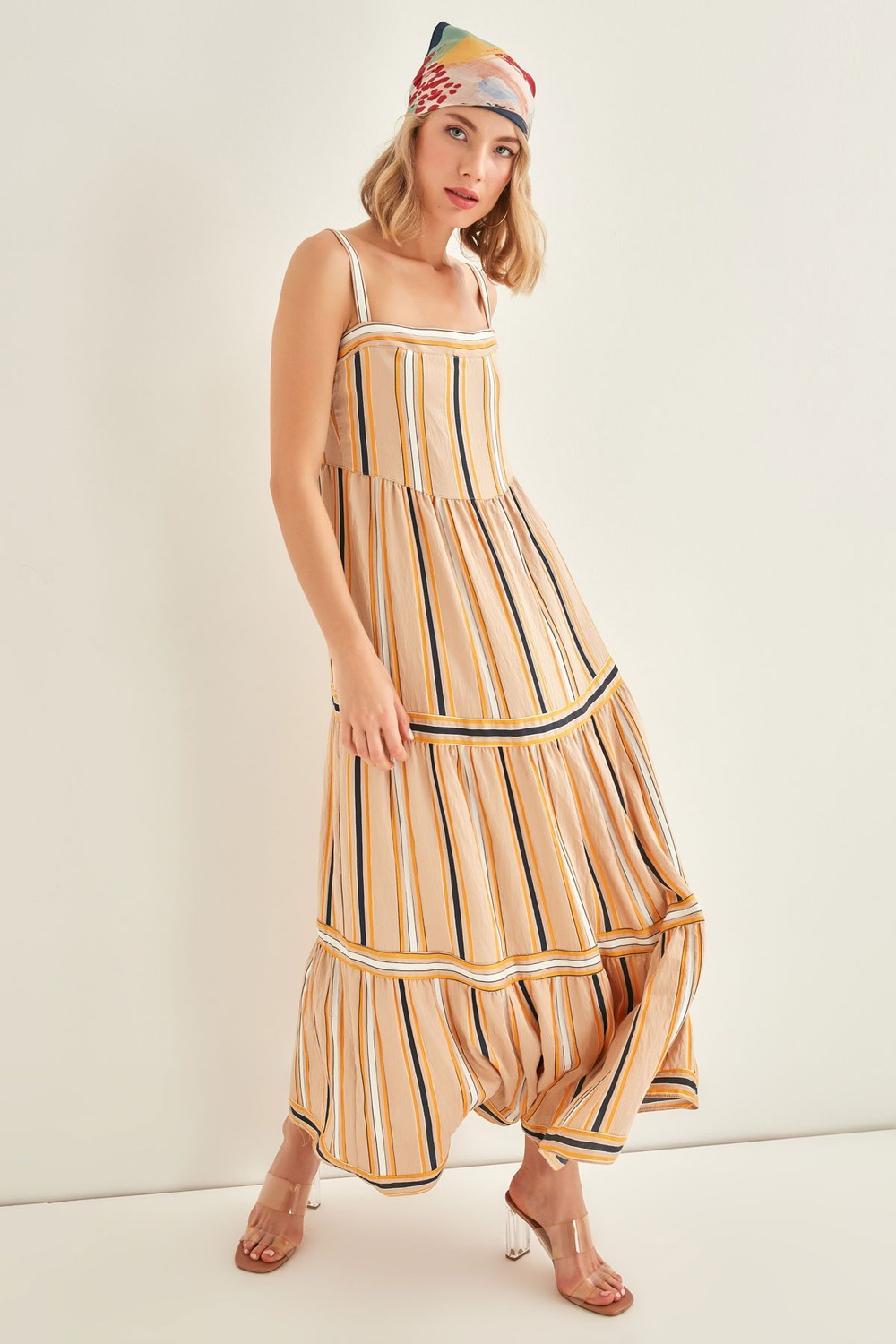 Showcase Line Pattern Shoulder Strap Dress Hepsiburada Global
