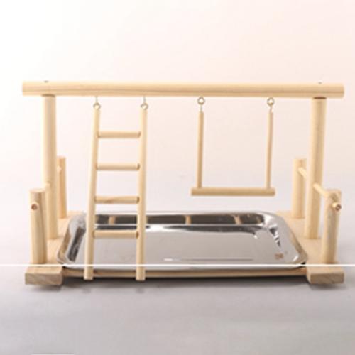 Wood Play Stand And Stainless Steel Tray Pet Bird Frame Station Parrots ... - Hang Play Spaces Perched Cage Sets