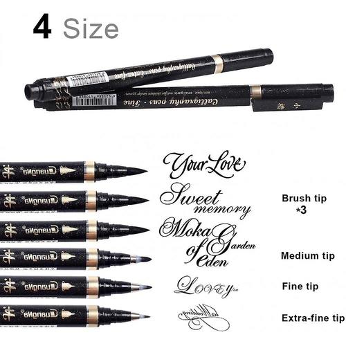 6 Piece Calligraphy Pen, Black Brush Marker Pen, Hand Lettering Pens ...