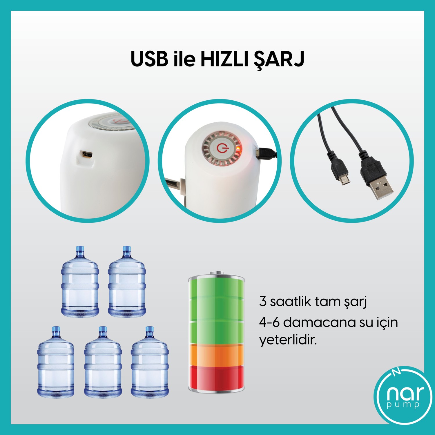 Narpump Rechargeable Single Motor Automatic Carboy Water Pump Black