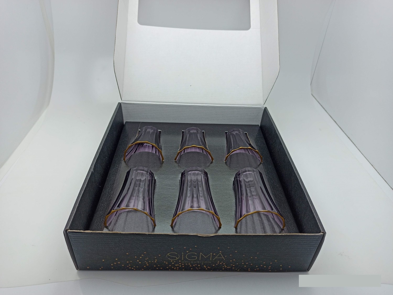 Sigma Glass Diamond Mouth Gilded Set of 6 Coffee Side Glasses Purple