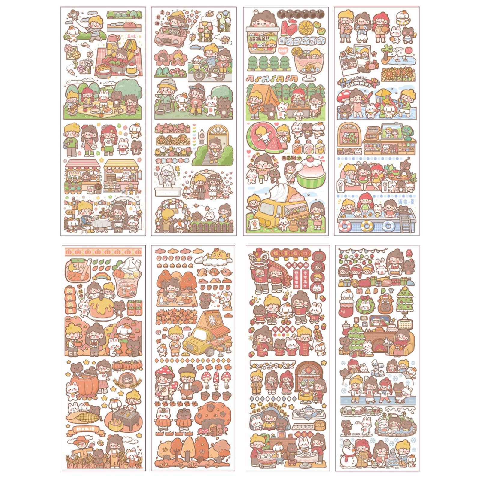 8 Bars Stationery Stickers Cartoon Decoration Hand Account Journal Note ...