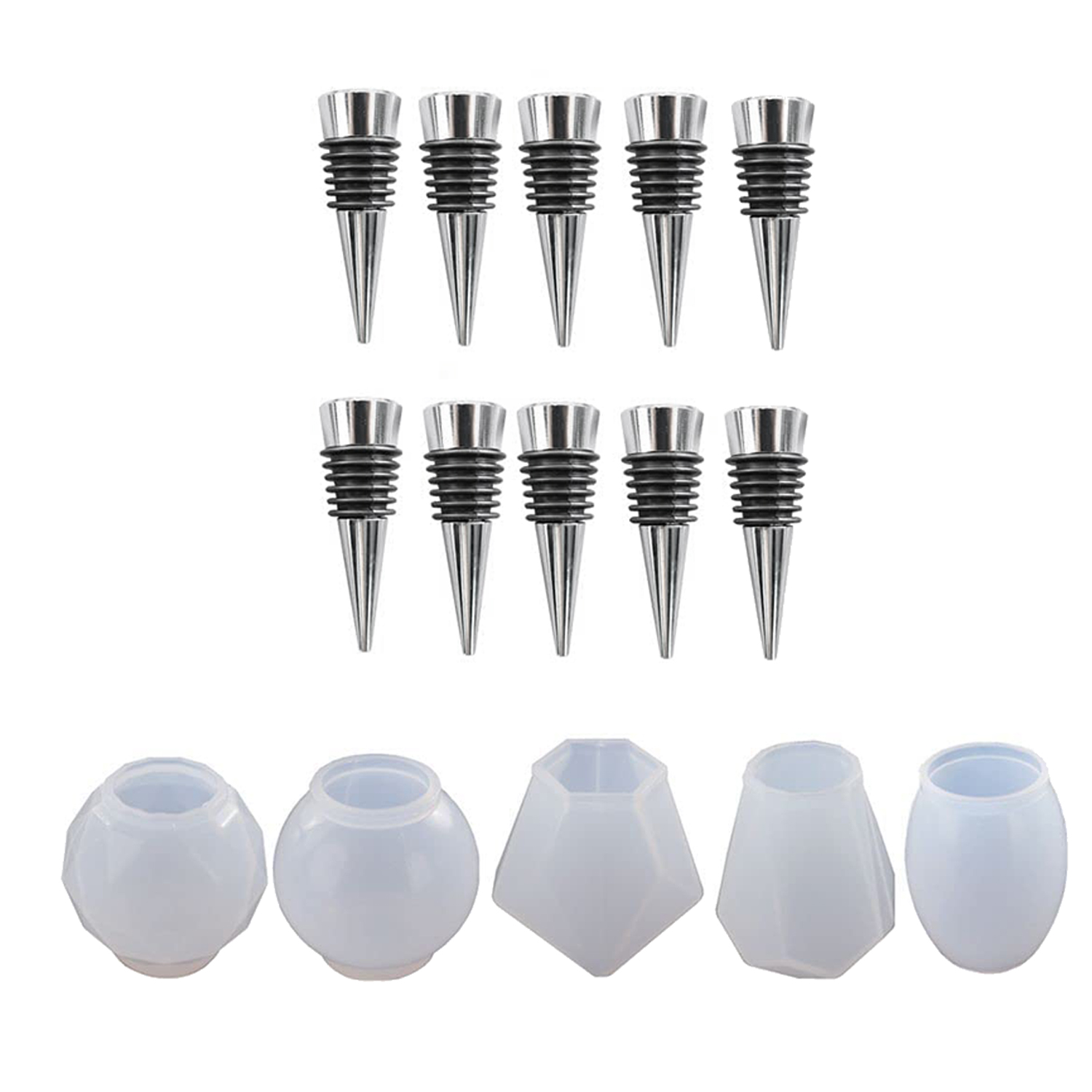 5 Piece Geometric Spherical Bottle Stopper Resin Casting Molds, W/10Pcs