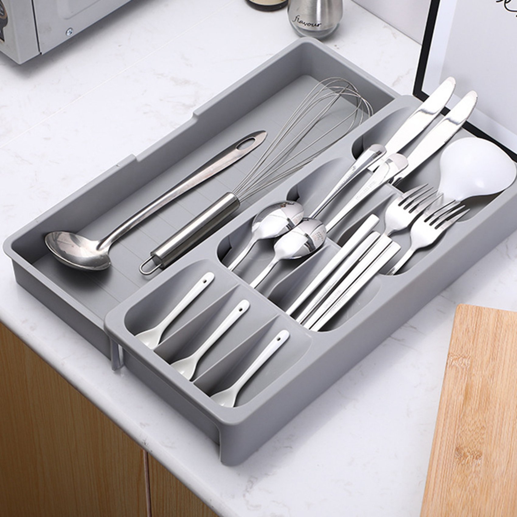 Kitchen Organizer Cutlery Drawer Storage Box Tray Fork Spoon Divider