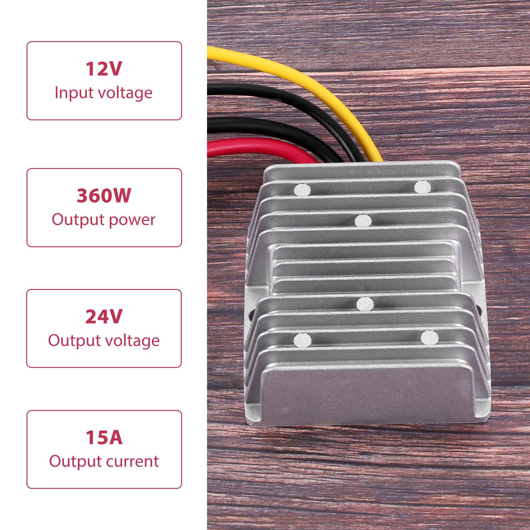 Convertisseur Boost 10-22V à 24V 15A 360W IP67 - Étanche, Pour Panneaux Solaires, Camping, Camions, Environnements Difficiles