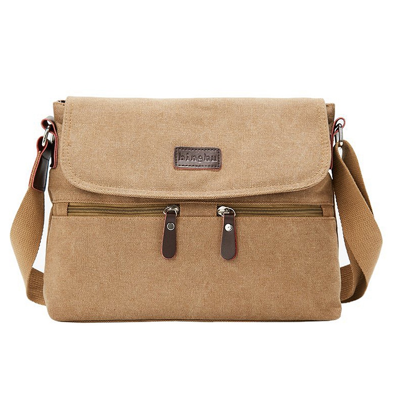 Canvas Crossbody Bag Men Vintage Messenger Bags Shoulder Bags Khaki