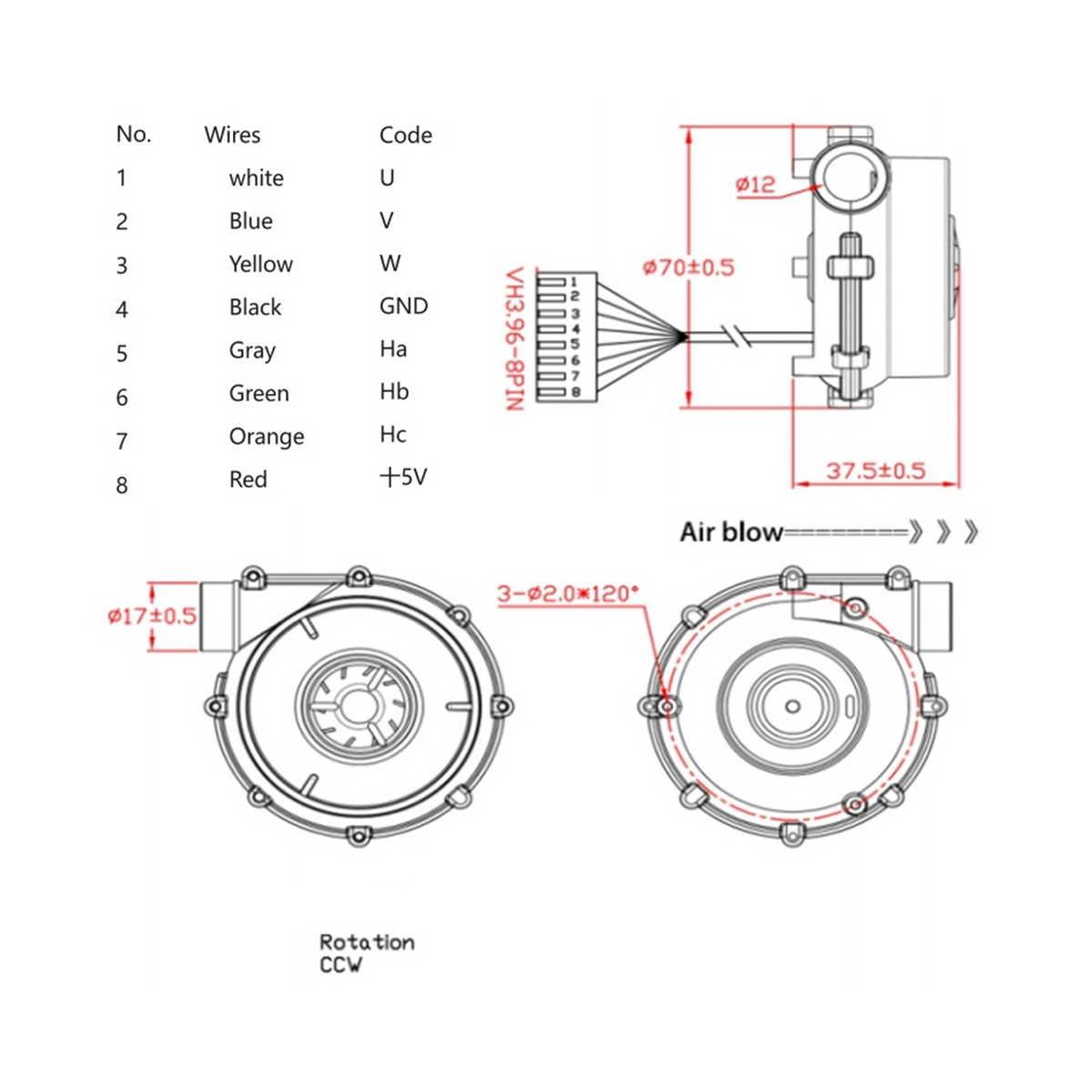 7040 DC High Pressure Blower, Mini Centrifugal Turbo Fan, Small Blower