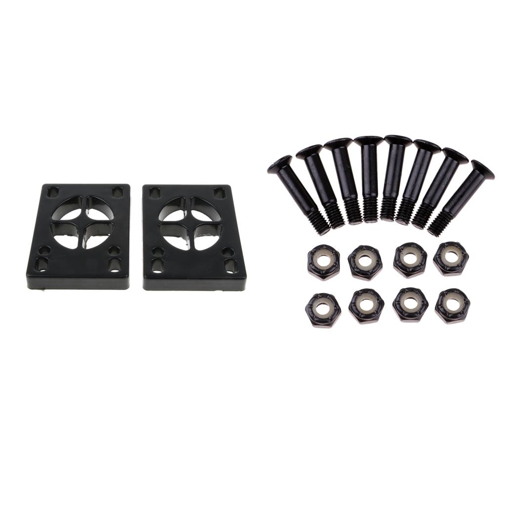 Longboard Riser Pads and Hardware Black & Truck Axles Mounting Bolts