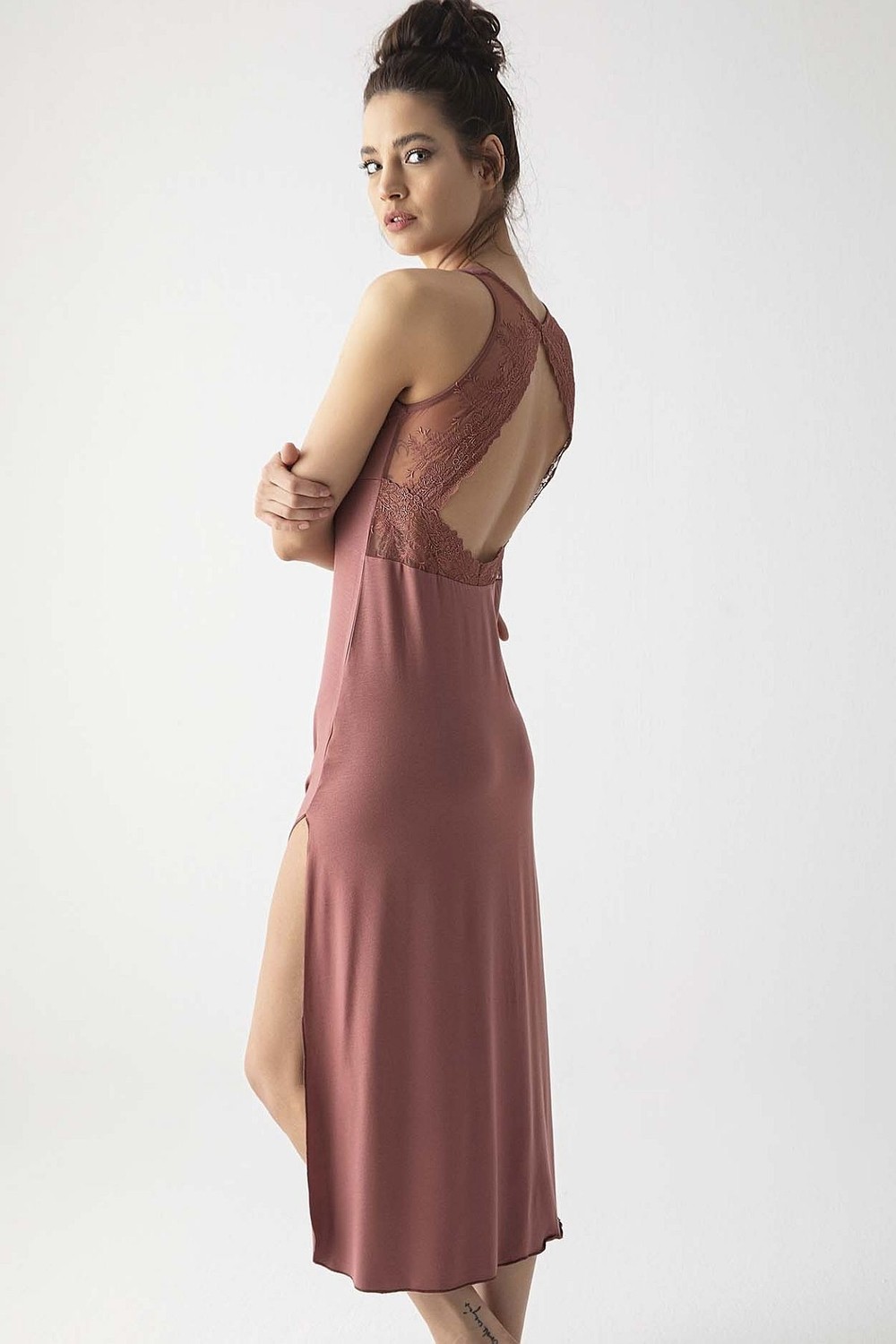 Monamise 19309 Women's Strap NightgownBrown Hepsiburada Global