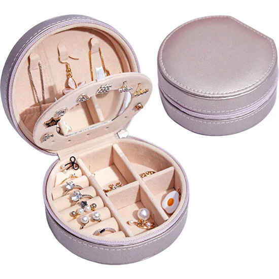 Circle Shaped Mini Jewelry Box Pu Leather Simple Jewelry Box