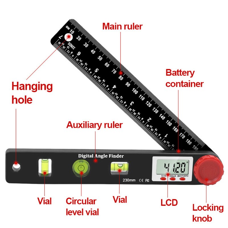 230mm 4in1 Digital Protractor Angle Ruler Spirit Level Universal Level ...