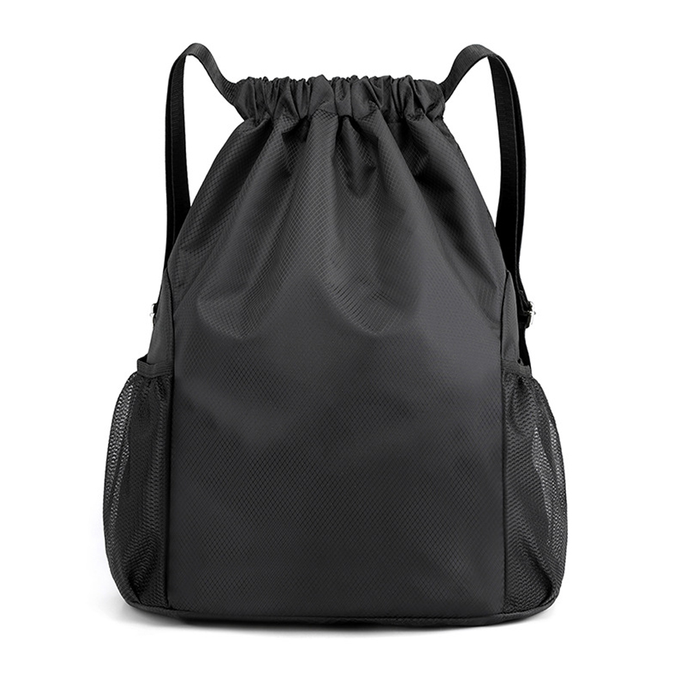 Drawstring Backpack Gym Bag - Lightweight Swim & Sports Bag With Front Zipper Pocket (Honeycomb Black)