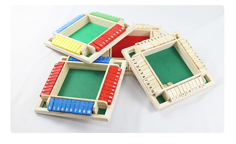 Jeu De Cartes à 4 Faces Et 8 Dés – Jeu Mathématique Familial Pour 2 à 4 Joueurs – En Bois – Shut The Box – Dès 6 Ans