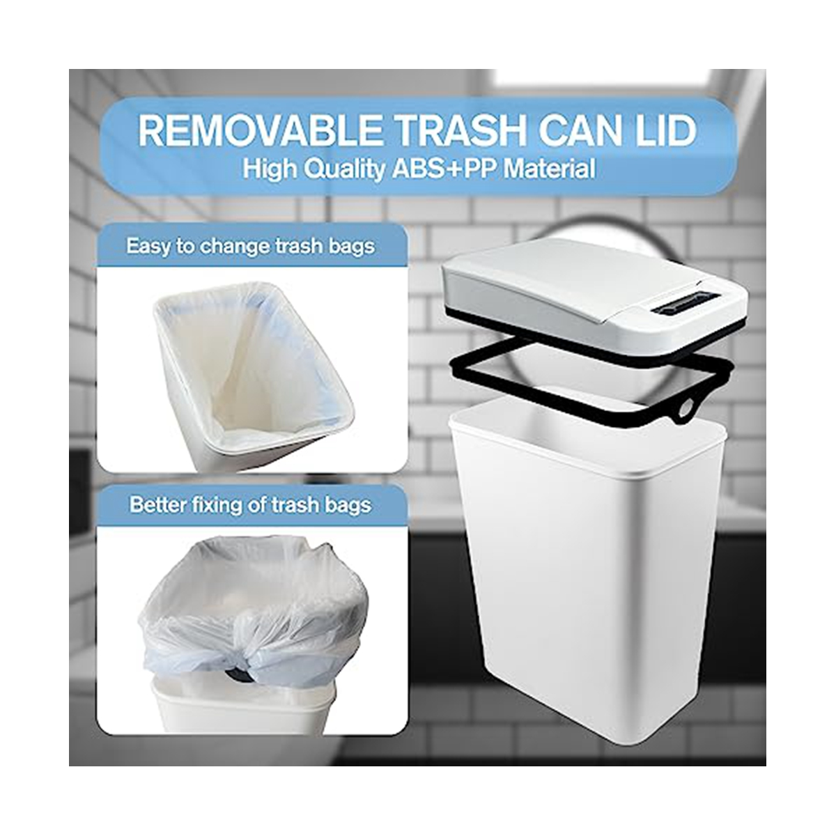 Automatic Touchless Bathroom Trash Can with Lid White Slim Narrow ...