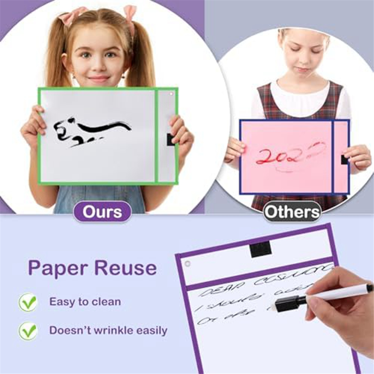Talent Dry Erase Pockets,Pack of 30 Reusable Dry Erase Pocket Covers