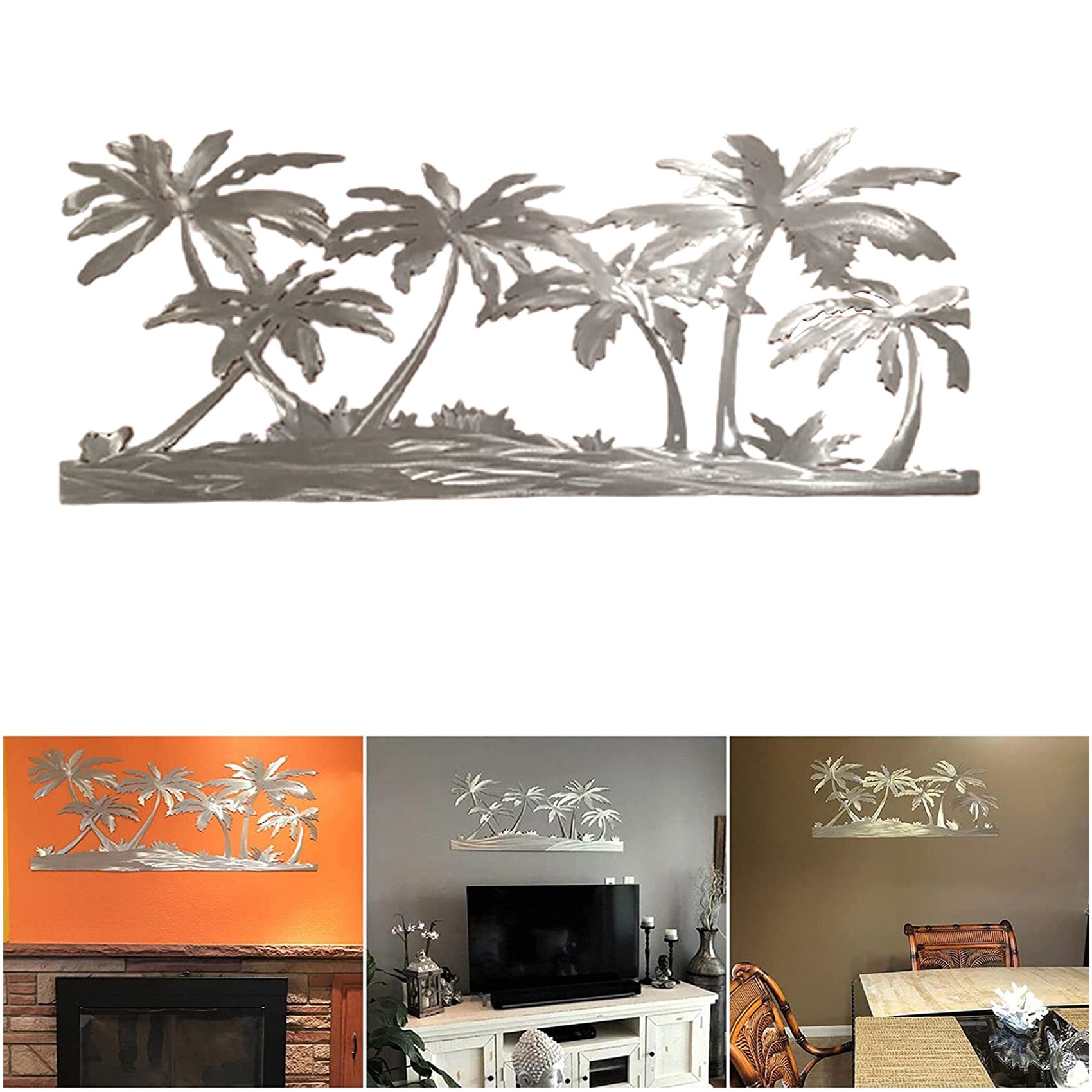 Palm on Beach Metal Wall Mounted Ornament Home Beach Scene Metal Art