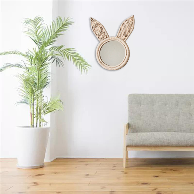 Rattan Art Decoration Rabbit Ears Makeup Mirror Dressing Wall Hanging ...