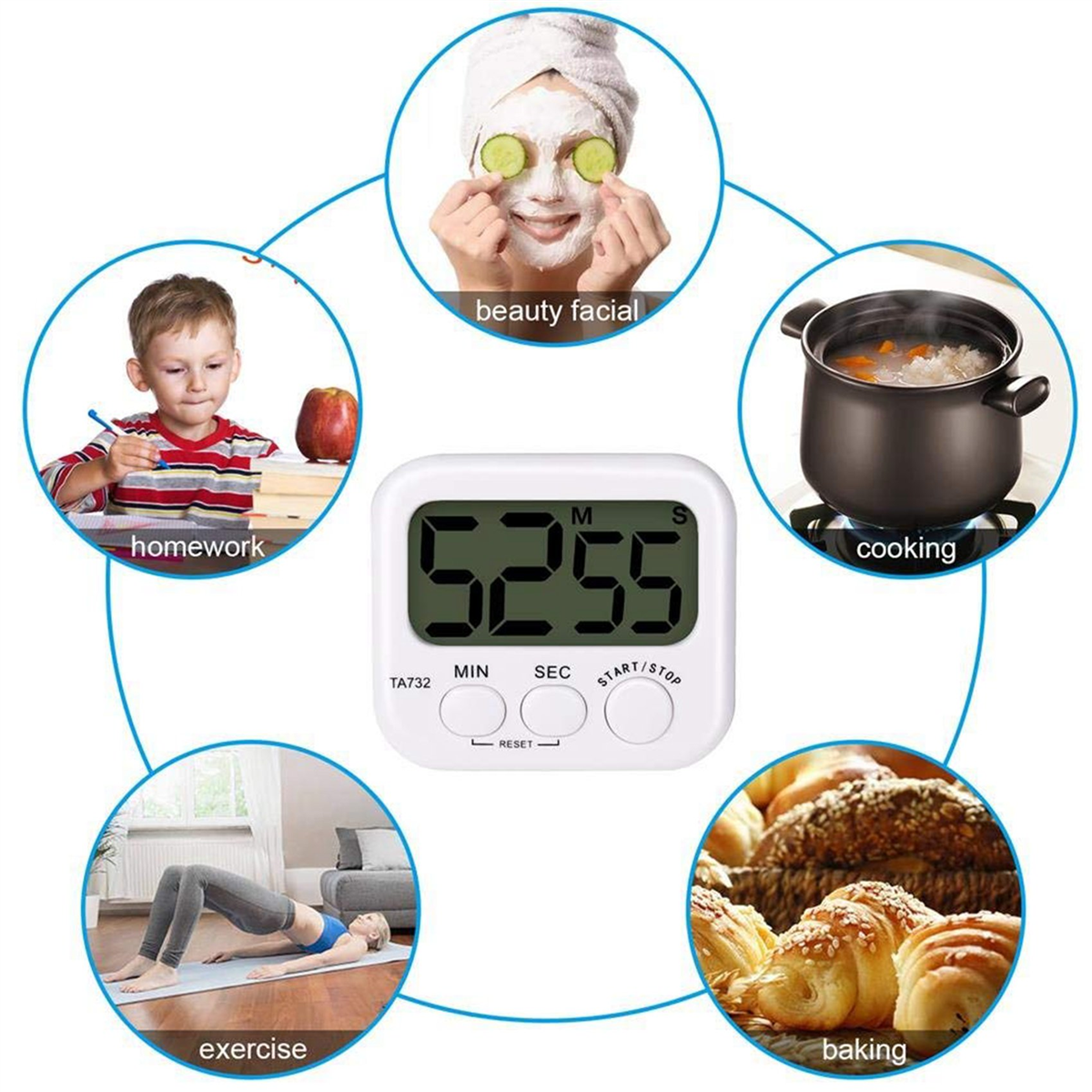 Timer Foood 5X Digital Kitchen Timer, Screen Font Display, Magnetic Back Cooking ...