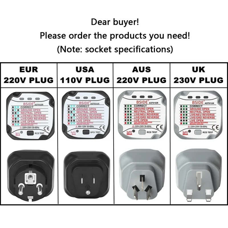 AST01 LED Indication US plug BSIDE AST01 Electric Socket Tester EU Plug ...