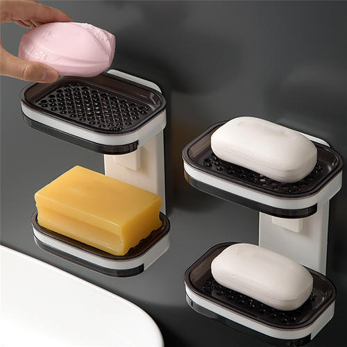 Double Layer Wall Mounted Soap Dishes Drain Sponge Box Storage Holder ...